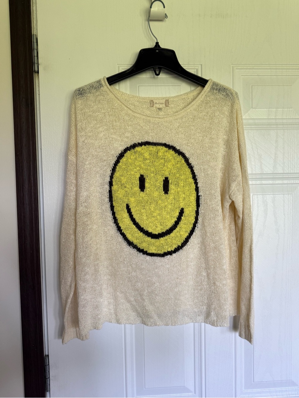 2 for $20 sale: Altar’d State cream loose knit sweater with smiley face emoji/ S